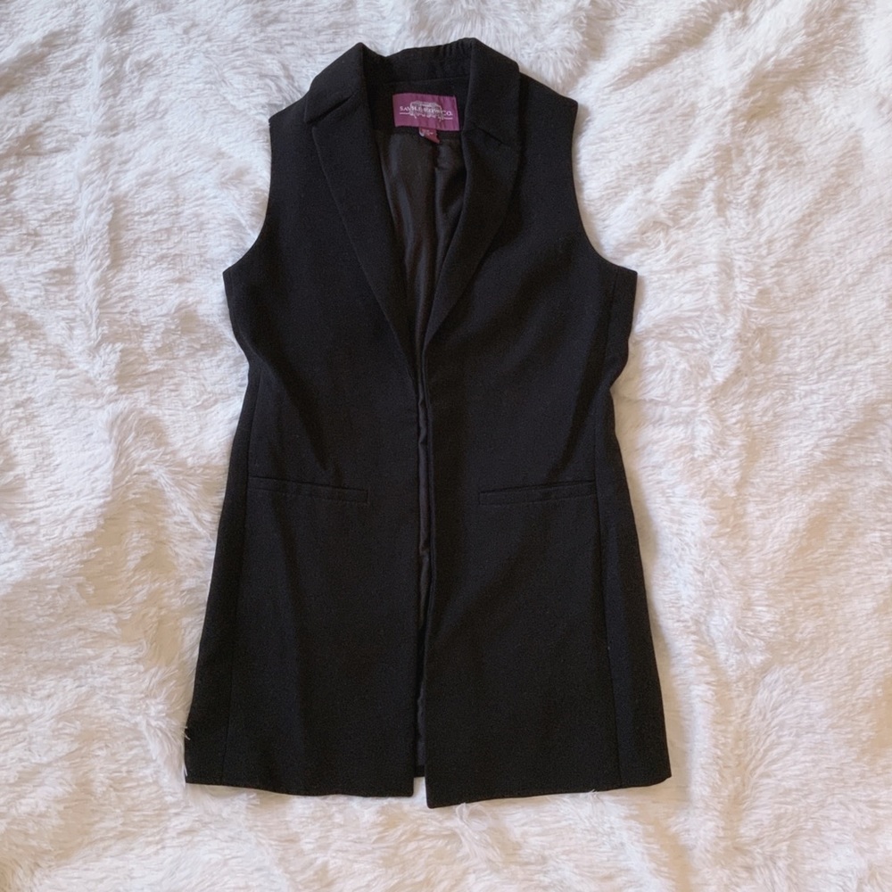 Long Sleeveless Black Blazer Vest